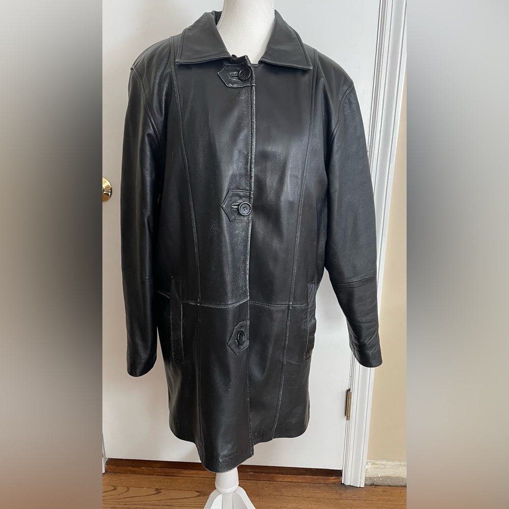 Vtg Charles Klein Women’s Genuine Leather Button Down Coat W/Zip Out Lining Med